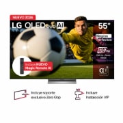 Vista frontal de TV LG 55" OLED evo AI G6 – Negro perfecto con IA avanzada OLED55G6PSA